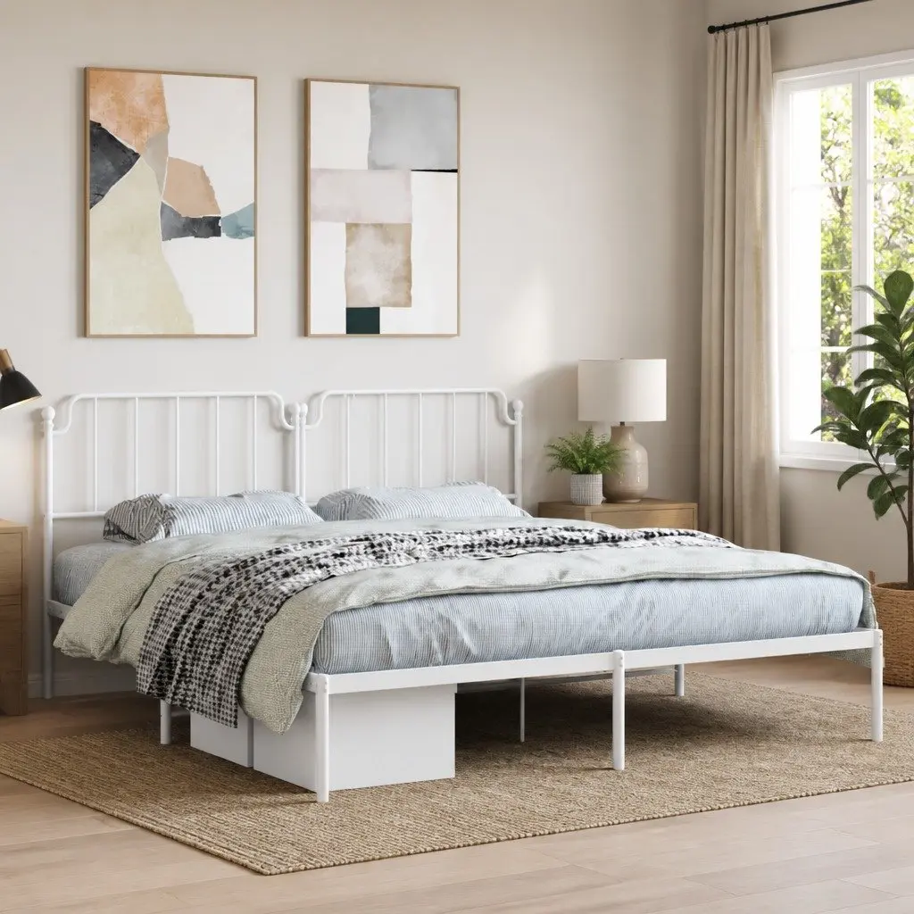 Metal Bed Frame Powder-coated Steel King 183x203 cm White