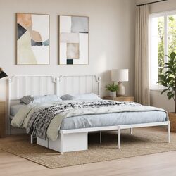 Sturdy King Metal Bed Frame 183x203 cm with White Headboard
