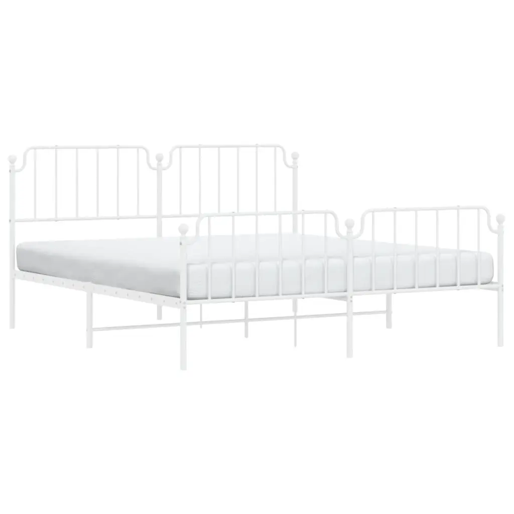Metal Bed Frame Powder-coated Steel King Size White