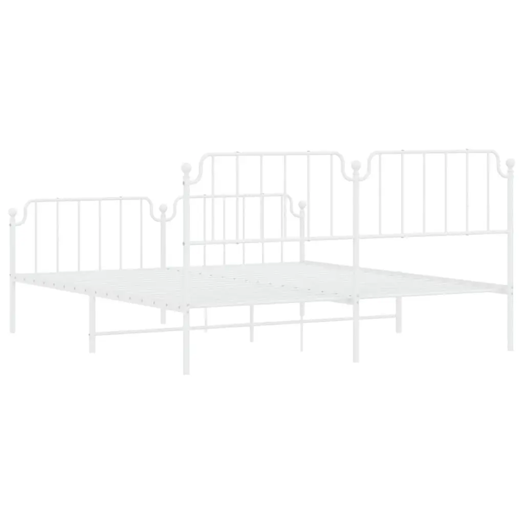 Metal Bed Frame Powder-coated Steel King Size White
