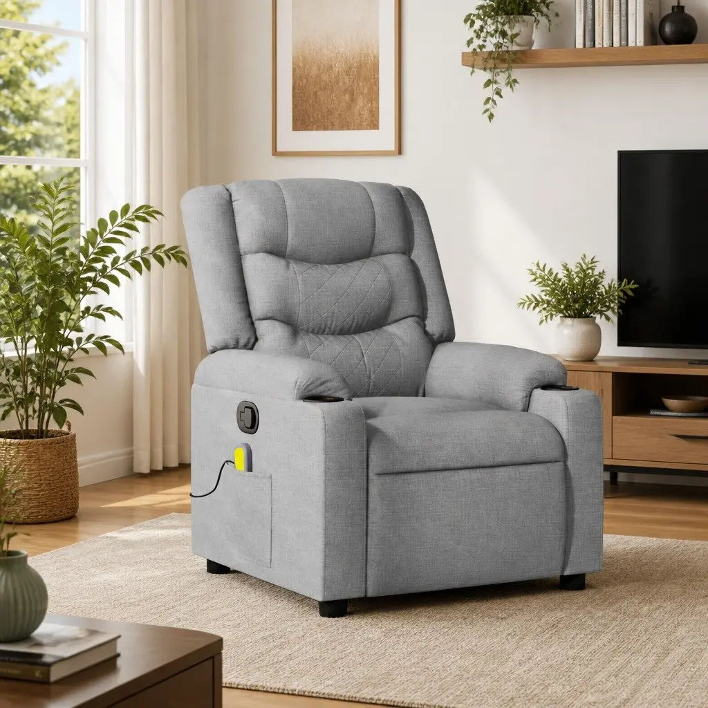 Massage Recliner Chair Fabric Light Grey Manual Reclining Vibration Footrest