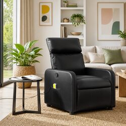 Black Faux Leather Manual Reclining Massage Armchair