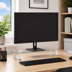 Durable White Glass and Metal Monitor Stand for Office