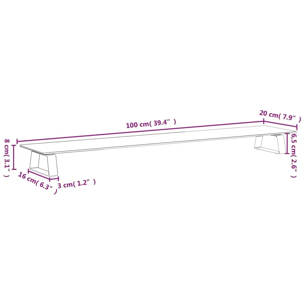 Monitor Stand Tempered Glass Metal White 100 x 20 x 8 cm
