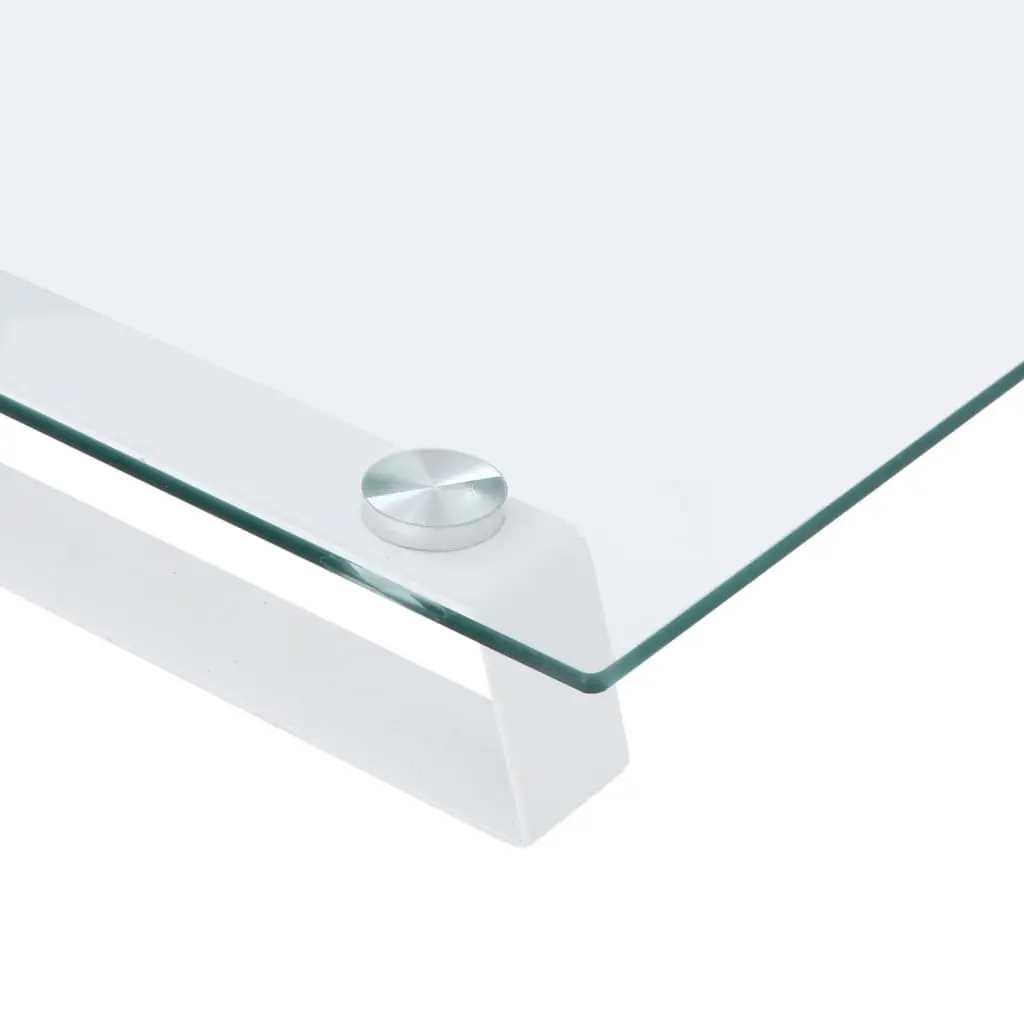Monitor Stand White Tempered Glass Metal Computer Riser Desk Organiser Storage