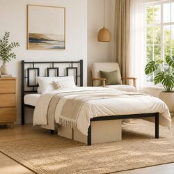 Durable Black Steel Bed Frame 90x190 cm with Headboard