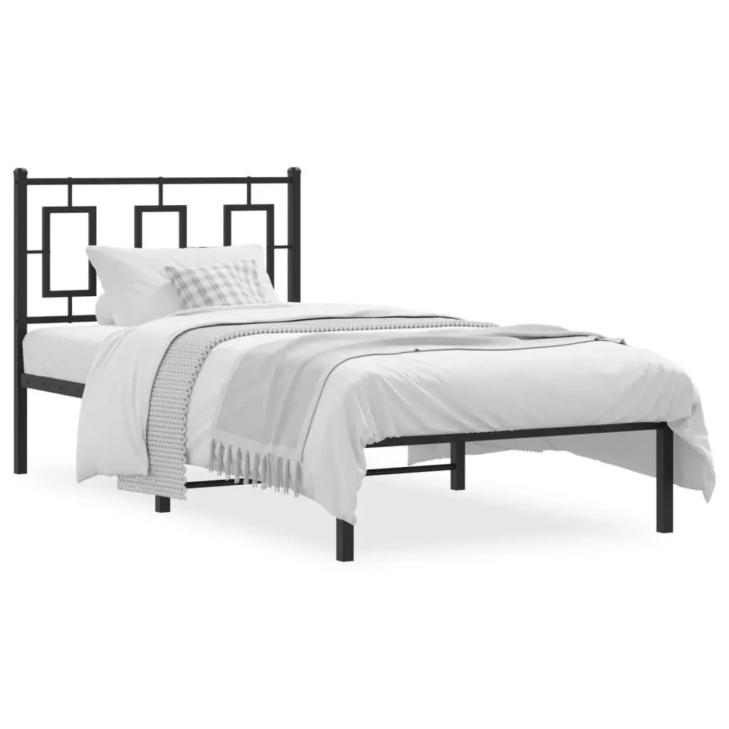 Black Steel Bed Frame 90x190 cm with Headboard