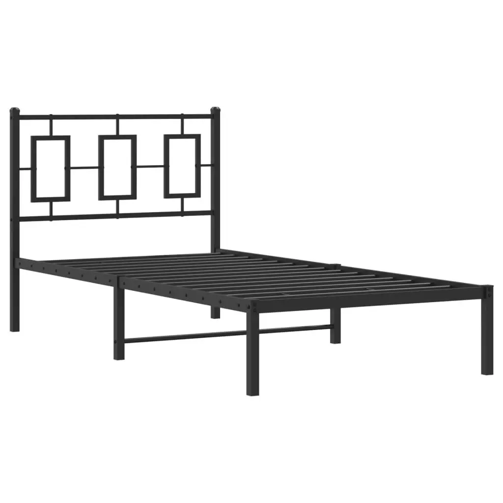Black Steel Bed Frame 90x190 cm with Headboard