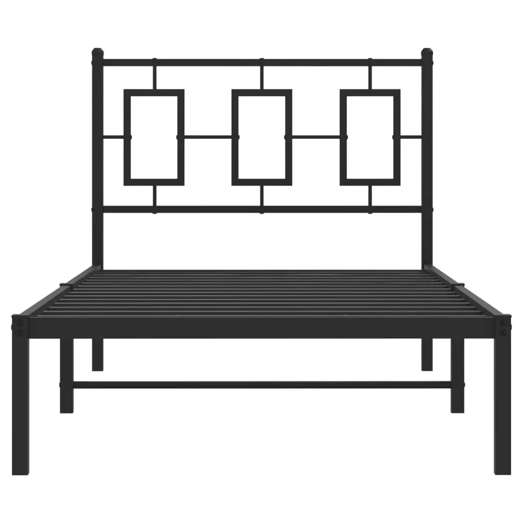 Black Steel Bed Frame 90x190 cm with Headboard