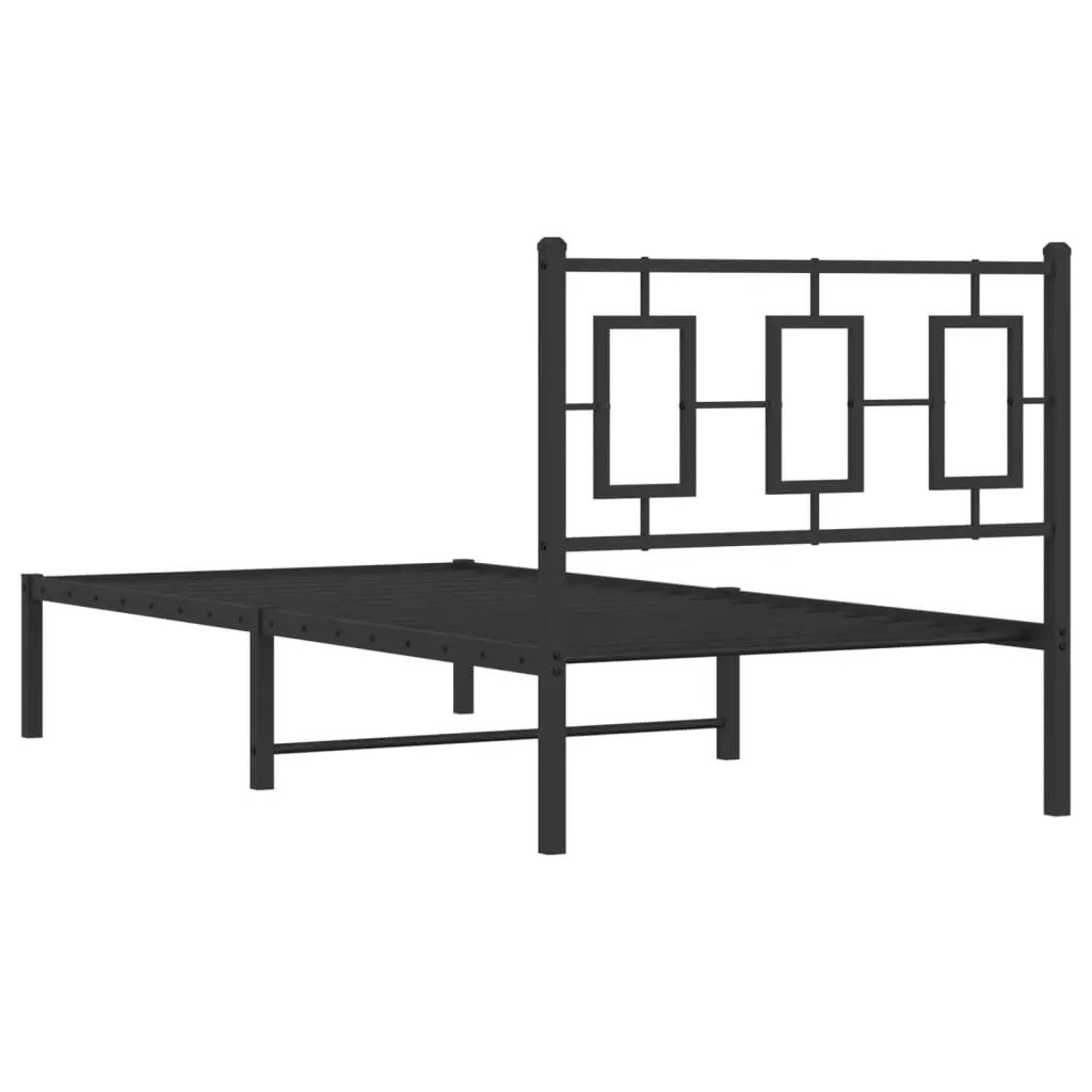 Black Steel Bed Frame 90x190 cm with Headboard