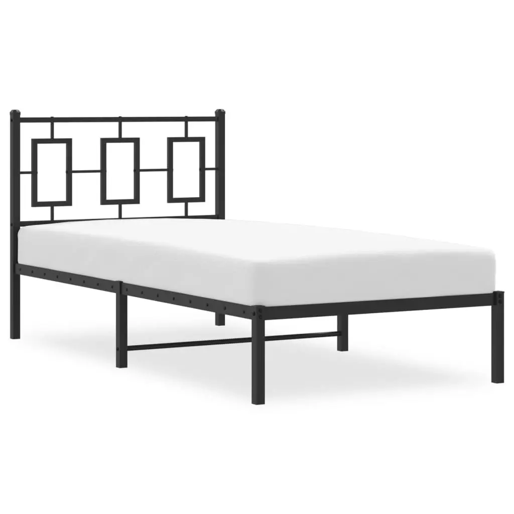 Black Steel Bed Frame 90x190 cm with Headboard