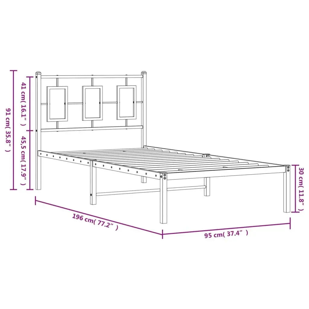 Black Steel Bed Frame 90x190 cm with Headboard