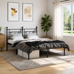 Durable Black Steel Bed Frame 135x190cm with Headboard