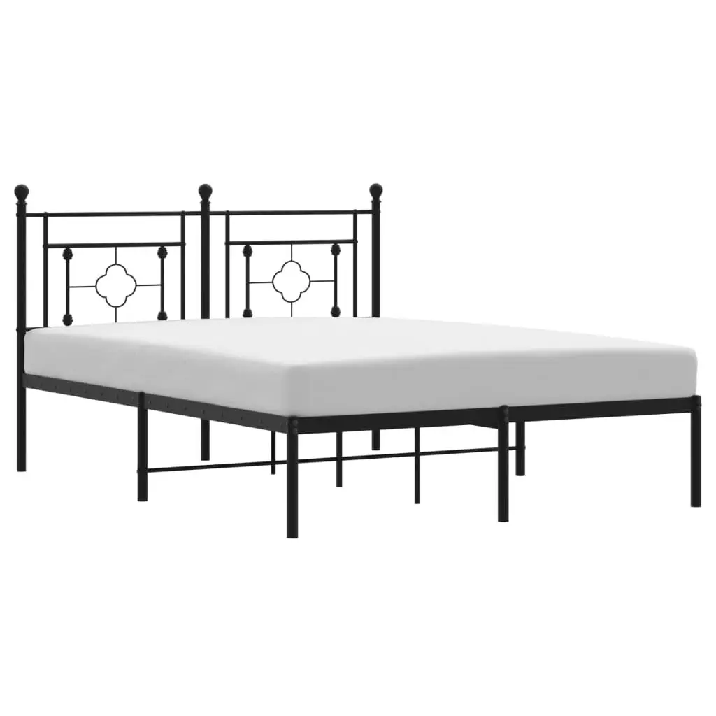 Black Steel Bed Frame 135x190cm with Headboard
