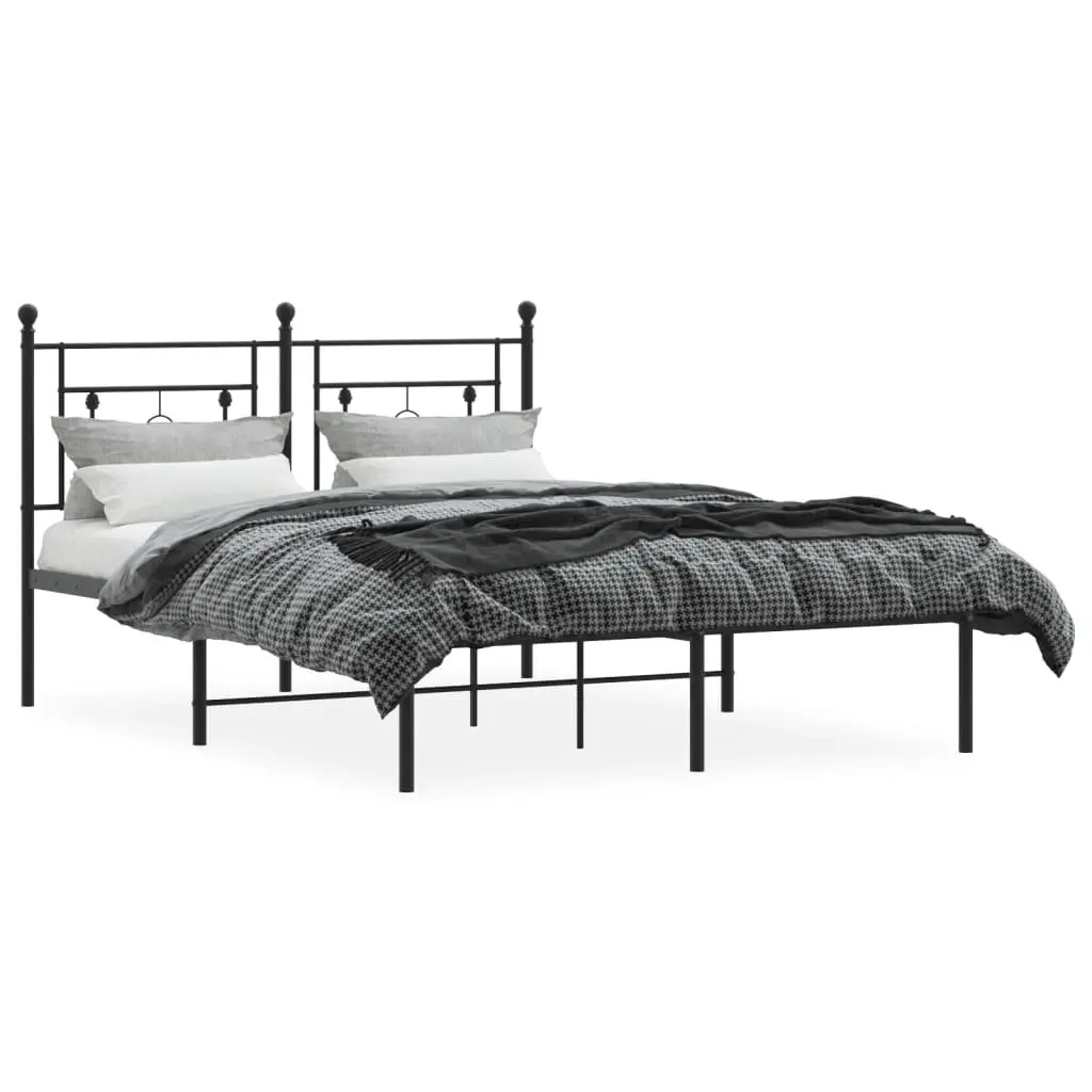 Black Steel Bed Frame 135x190cm with Headboard