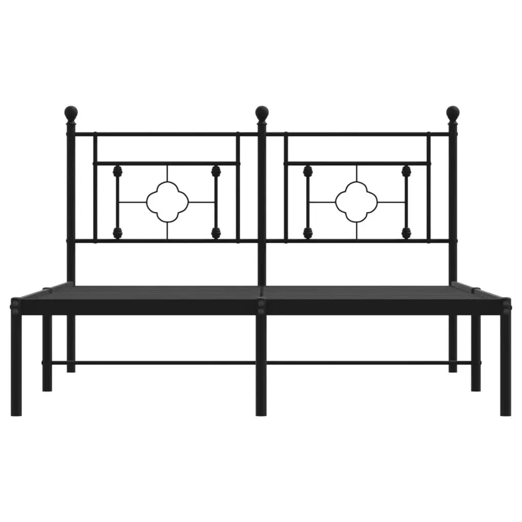 Black Steel Bed Frame 135x190cm with Headboard