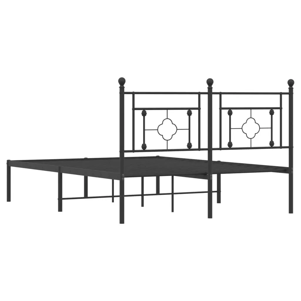 Black Steel Bed Frame 135x190cm with Headboard