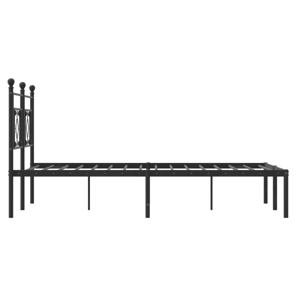 Black Steel Bed Frame 135x190cm with Headboard