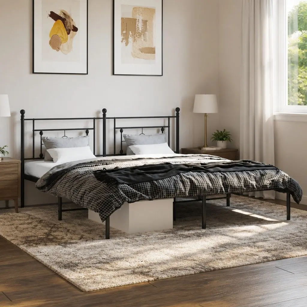 Metal Bed Frame Steel King Size 183x203 cm Black Headboard