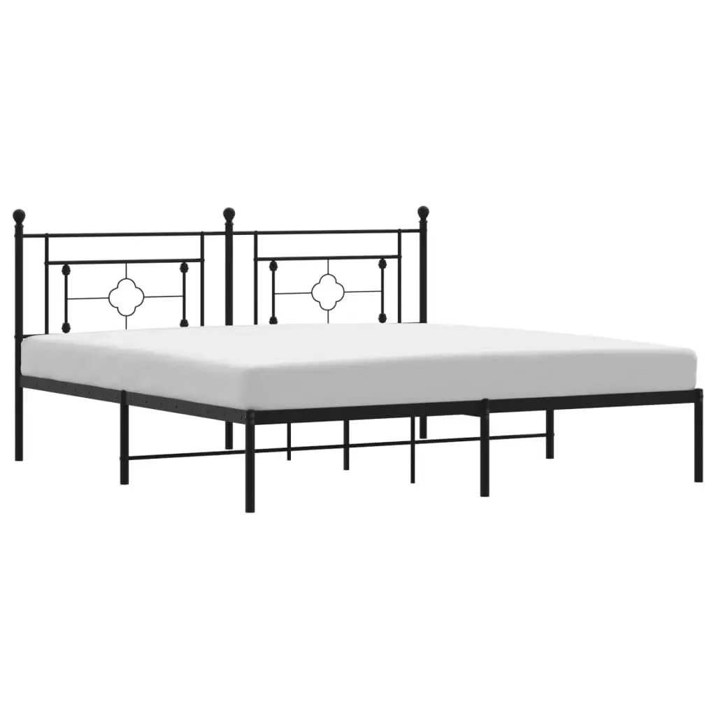 Metal Bed Frame Steel King Size 183x203 cm Black Headboard