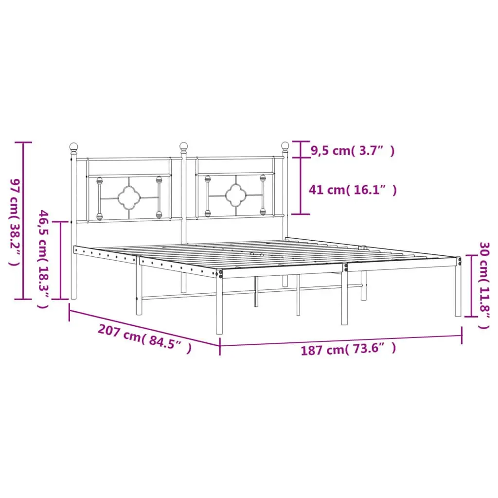 Metal Bed Frame Steel King Size 183x203 cm Black Headboard