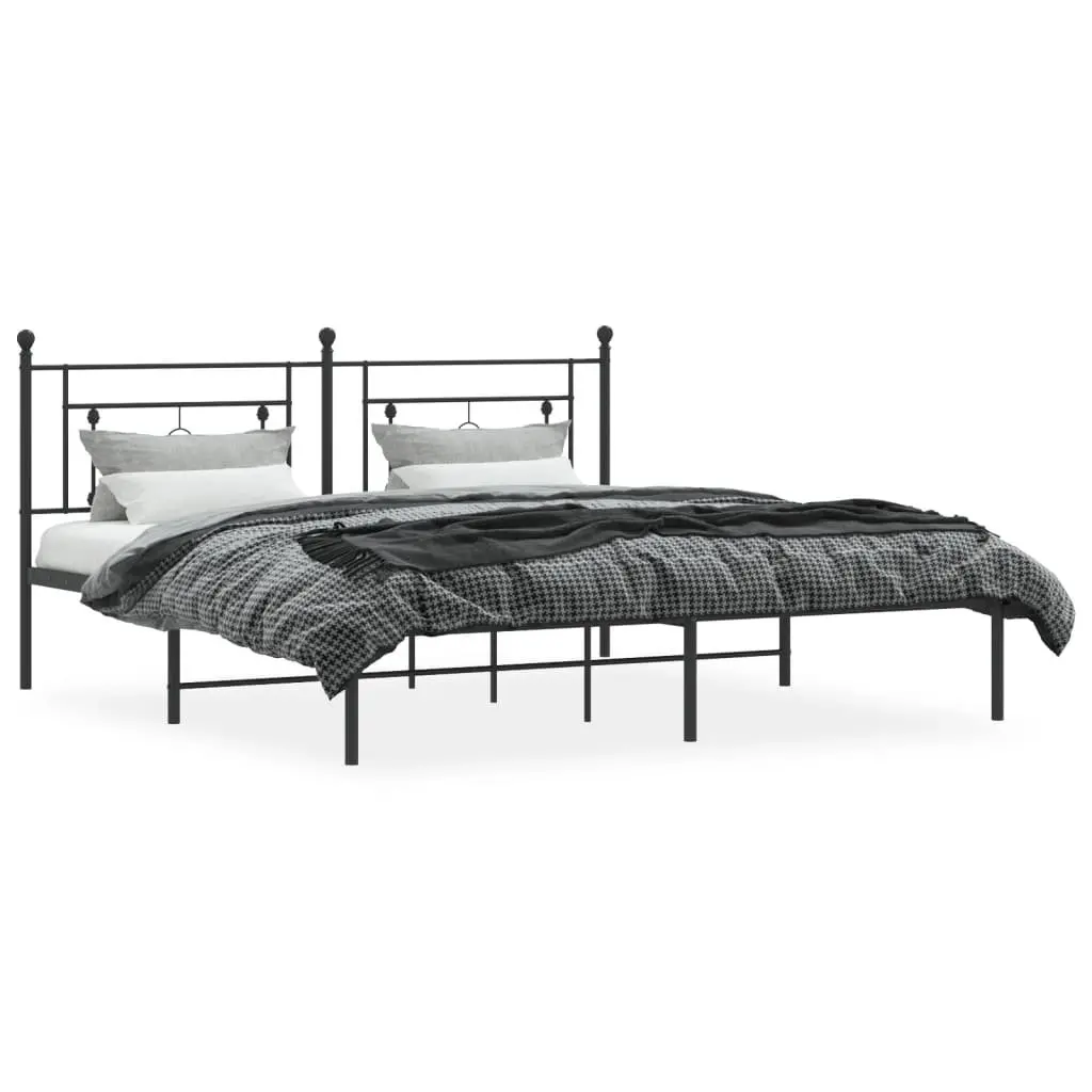 Metal Bed Frame Steel King Size 183x203 cm Black Headboard