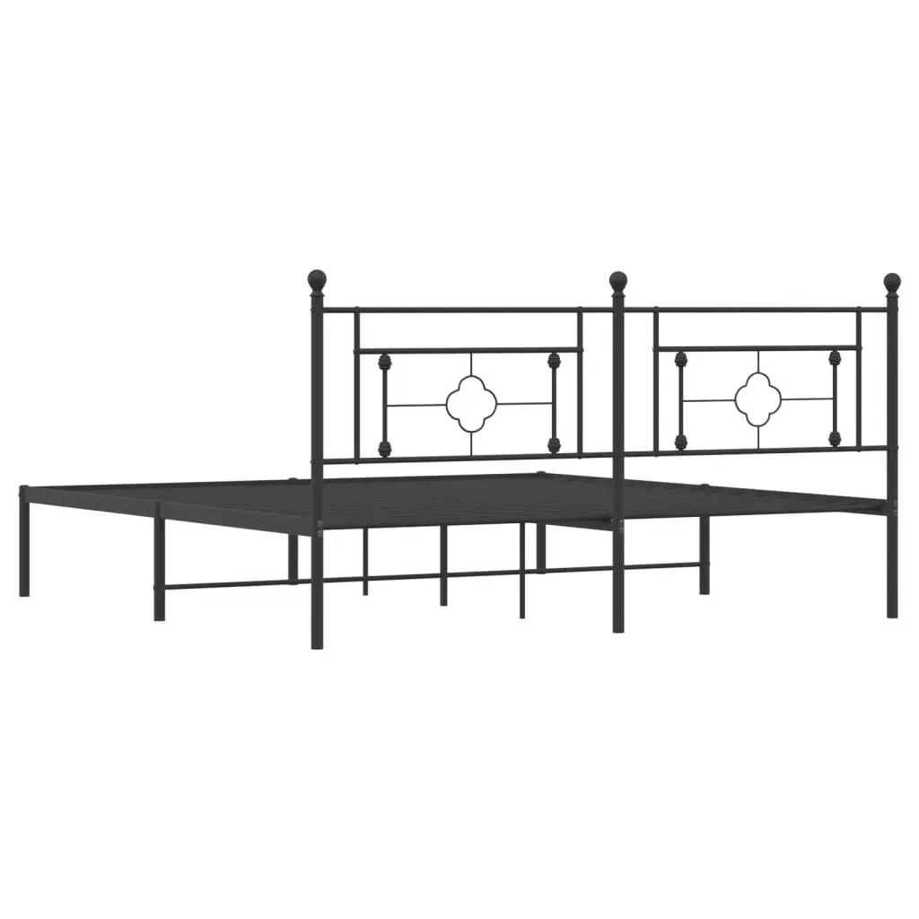 Metal Bed Frame Steel King Size 183x203 cm Black Headboard