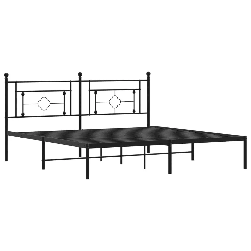 Metal Bed Frame Steel King Size 183x203 cm Black Headboard