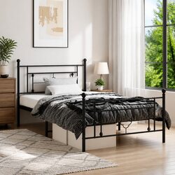 Sturdy Black Metal Bed Frame King Single with Storage