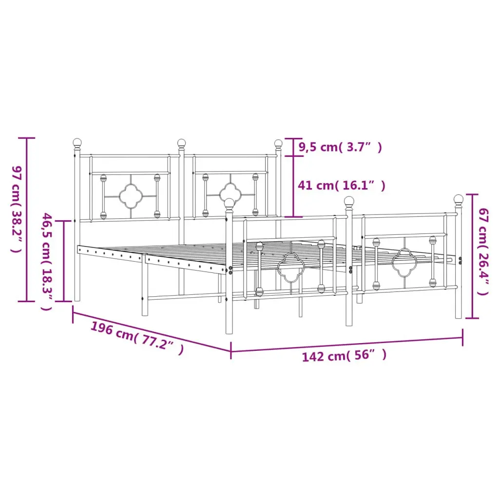 Black Metal Bed Frame 135x190 cm with Storage