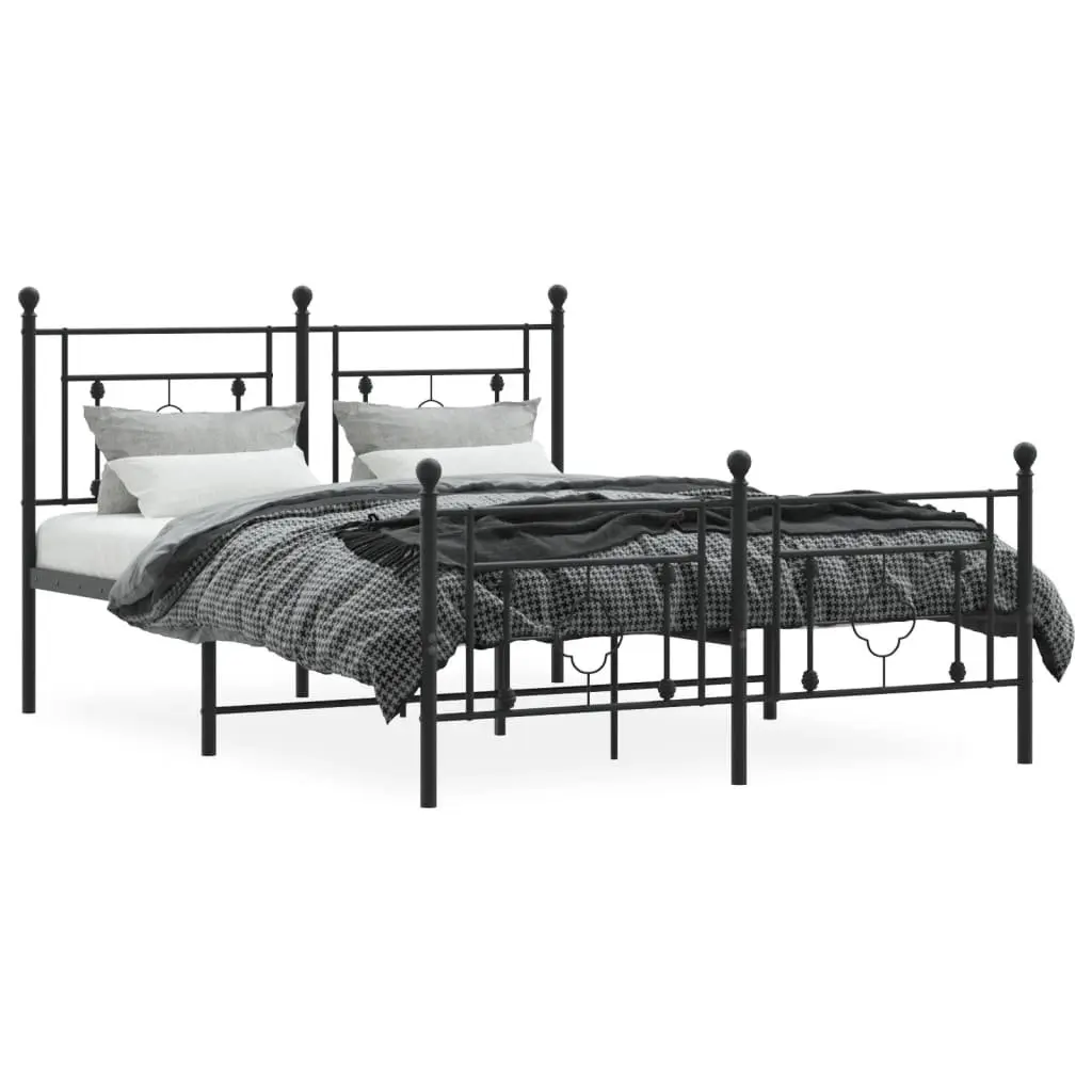 Black Metal Bed Frame 135x190 cm with Storage