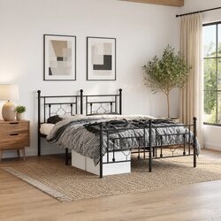Sturdy Black Metal Bed Frame 150x200 cm with Footboard