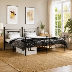 Metal Bed Frame King Size 183x203 cm with Footboard Headboard Black Bedroom