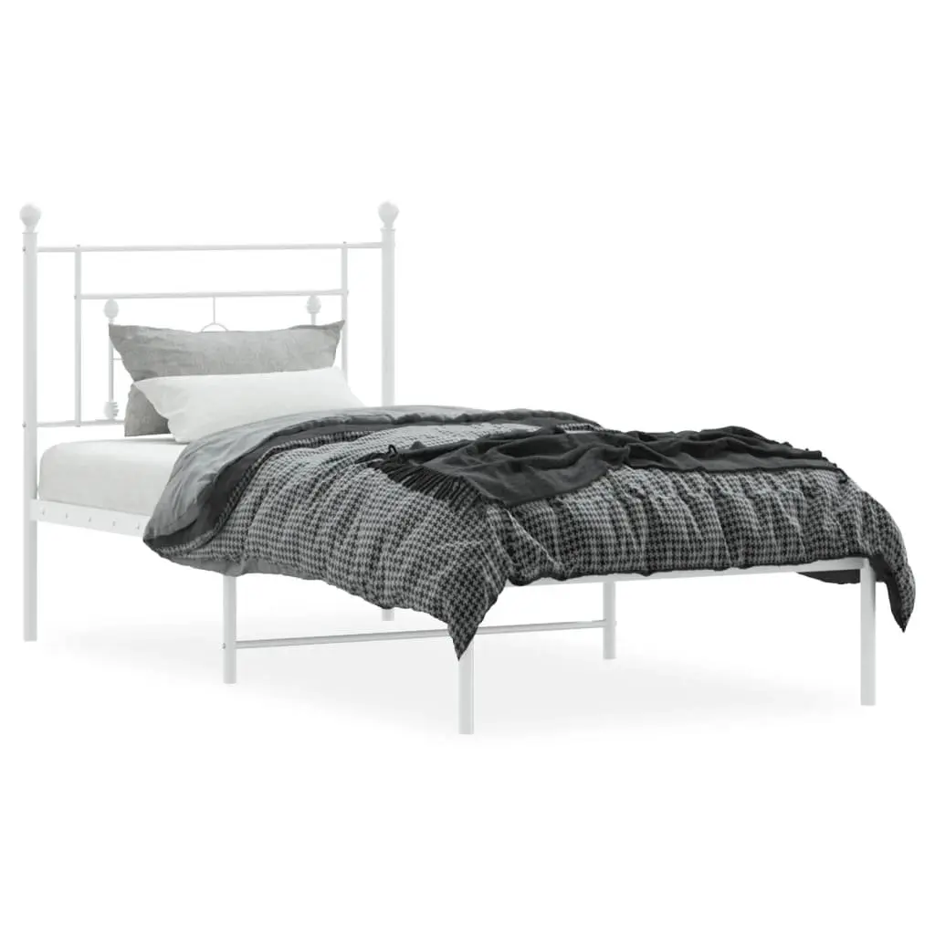 Metal Bed Frame with Headboard in White 90x190 cm