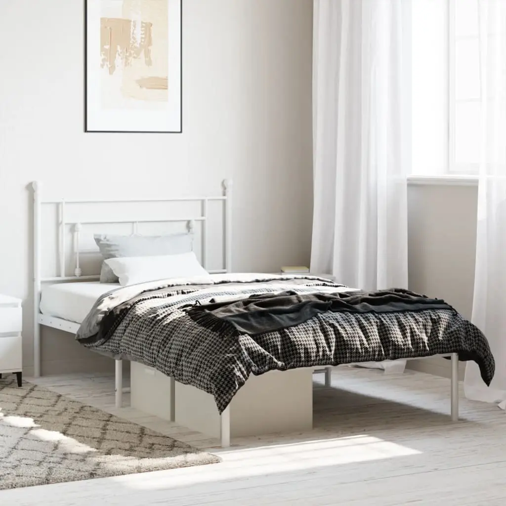 King Single Metal Bed Frame with White Headboard