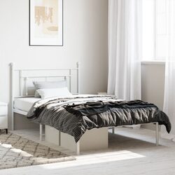 Sturdy King Single Metal Bed Frame with White Headboard