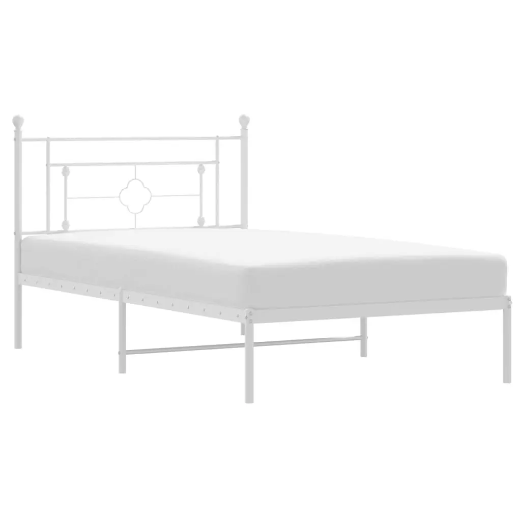 King Single Metal Bed Frame with White Headboard