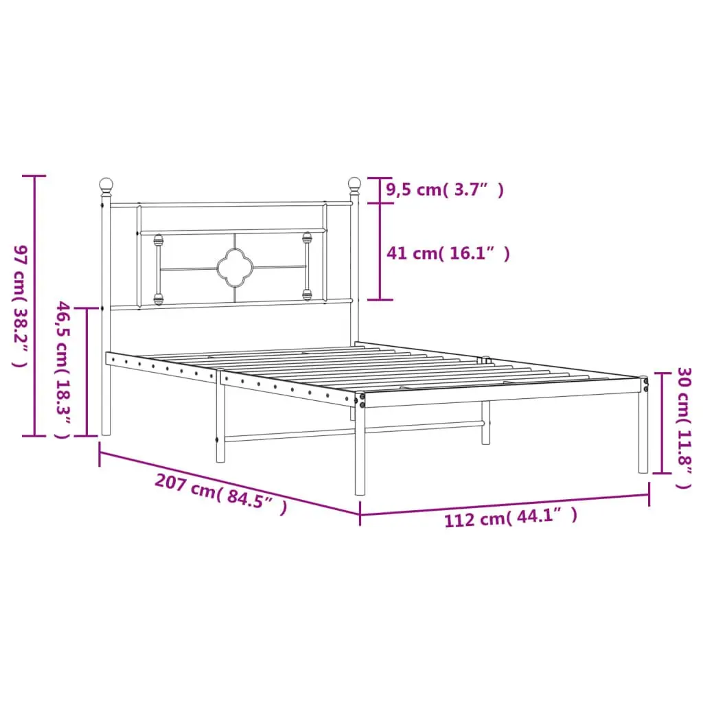 King Single Metal Bed Frame with White Headboard
