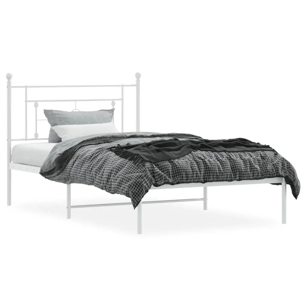 King Single Metal Bed Frame with White Headboard
