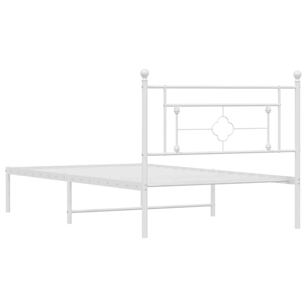 King Single Metal Bed Frame with White Headboard