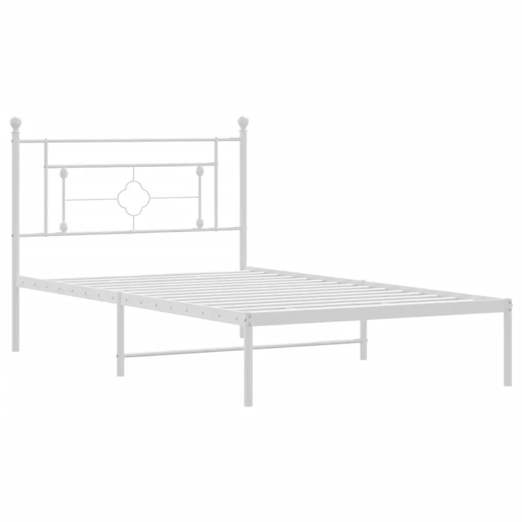 King Single Metal Bed Frame with White Headboard