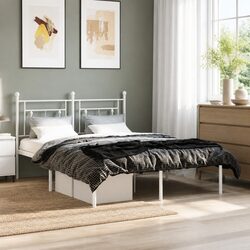 Durable White Metal Bed Frame 135x190cm with Headboard