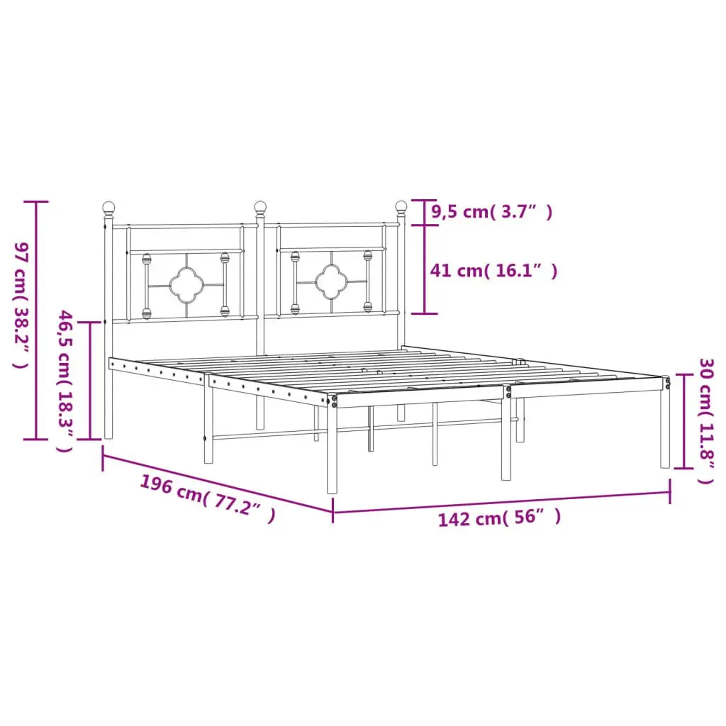 Metal Bed Frame Steel 135x190cm White Slatted Base