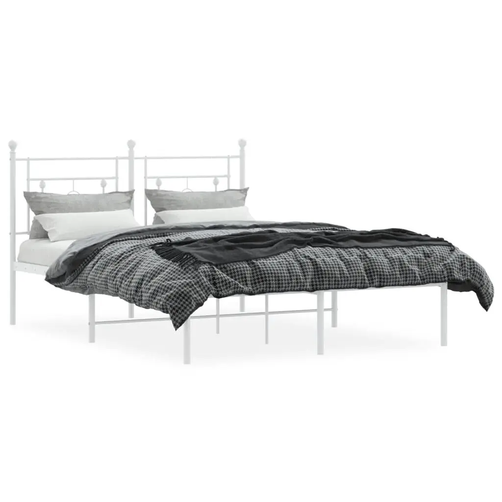 Metal Bed Frame Steel 135x190cm White Slatted Base