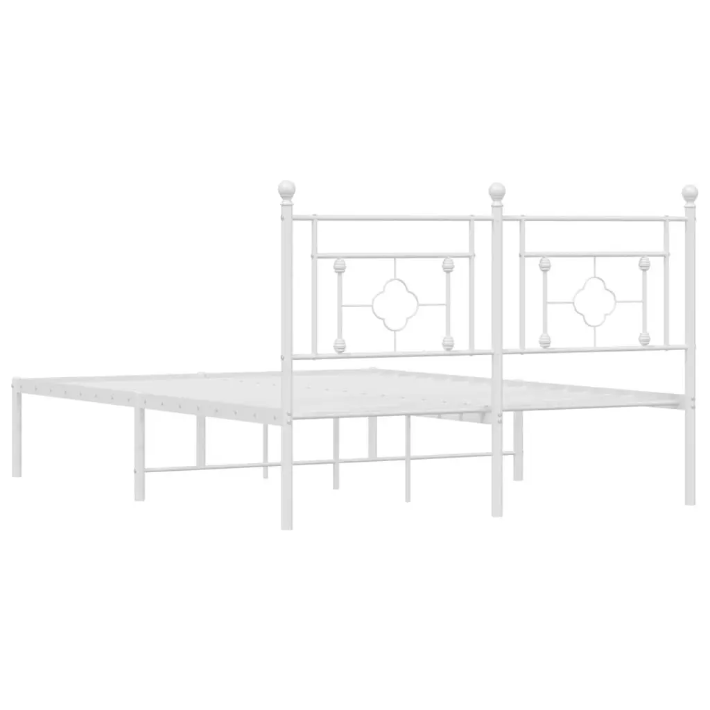 Metal Bed Frame Steel 135x190cm White Slatted Base