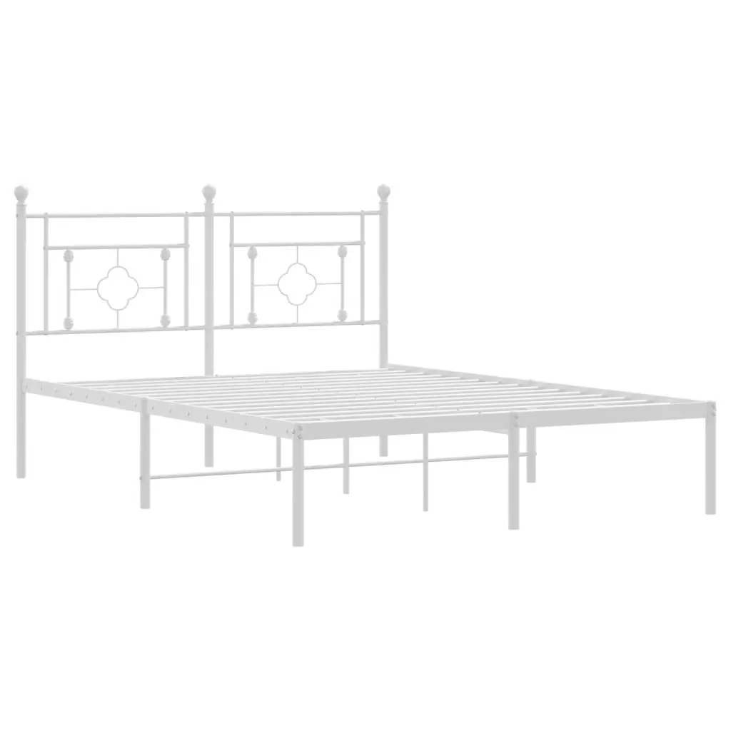 Metal Bed Frame Steel 135x190cm White Slatted Base