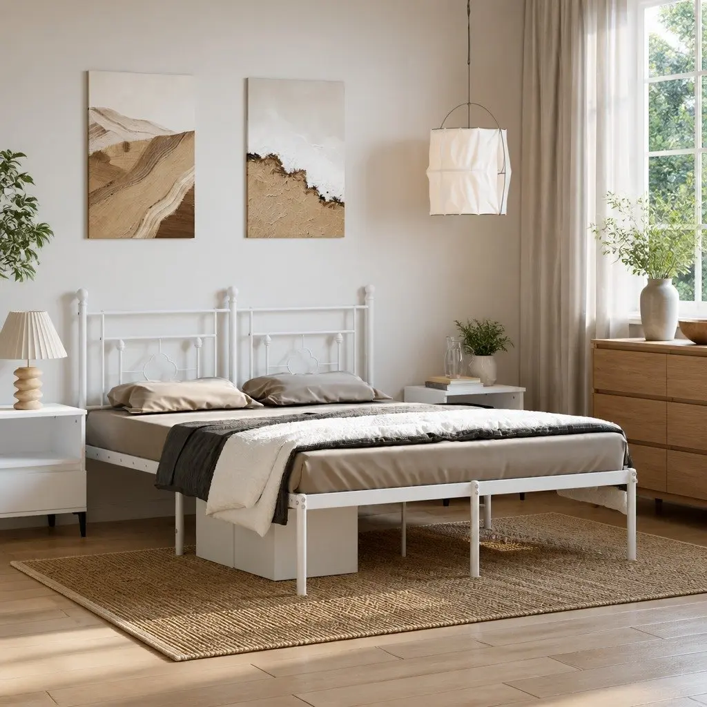 Metal Bed Frame Powder-coated Steel 150x200 cm White