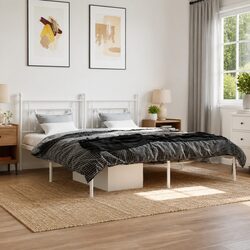 King Size Metal Bed Frame 183x203cm with White Headboard