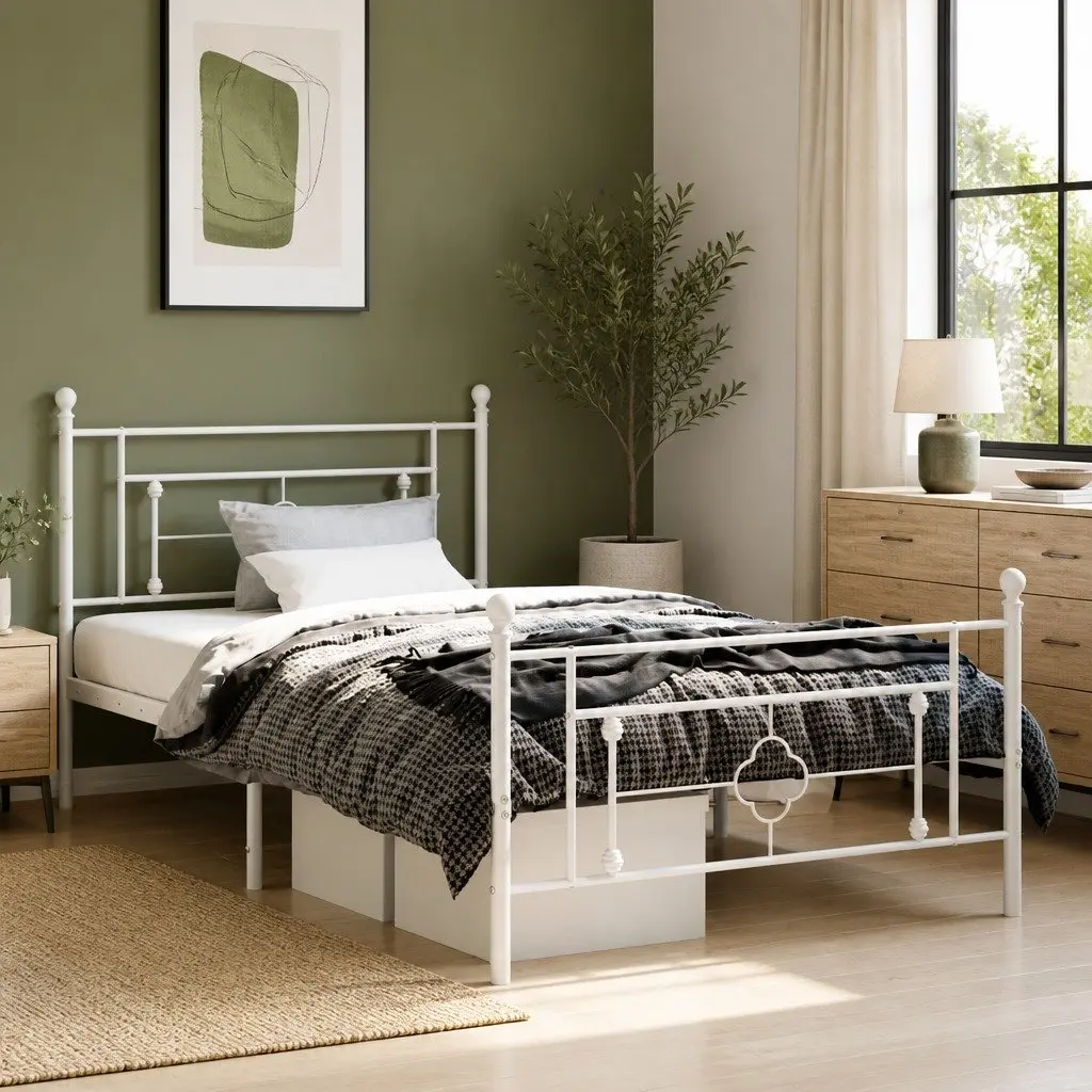 White King Single Metal Bed Frame with Storage