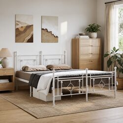 Durable White Metal Bed Frame with Footboard 150x200cm